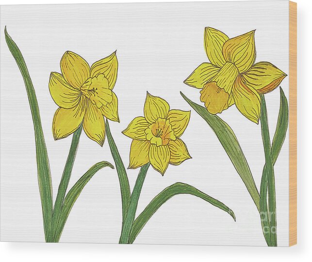 Daffodils Wood Print featuring the mixed media Daffodils by Lisa Neuman