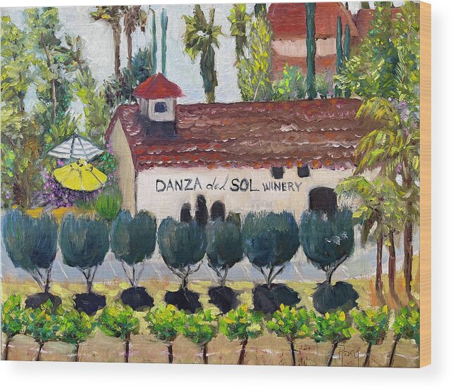 Danza Del Sol Wood Print featuring the painting Danza del Sol Winery by Roxy Rich