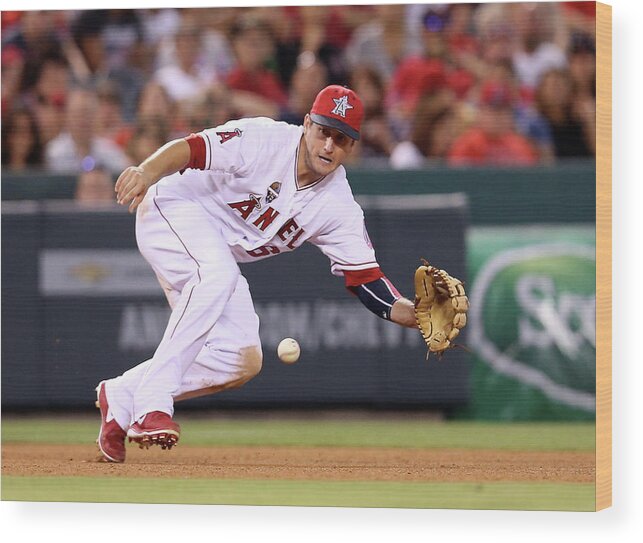 American League Baseball Wood Print featuring the photograph David Freese by Stephen Dunn