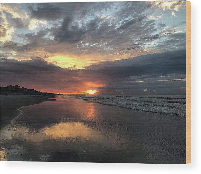 Sunrise Wood Print featuring the photograph Dawning of a new day at Topsail Beach, NC by Shirley Galbrecht