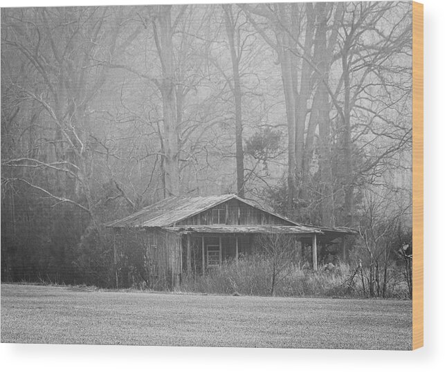 Weathered Wood Print featuring the photograph Decaying Old Barn in Fog - Pamlico County North Carolina by Bob Decker