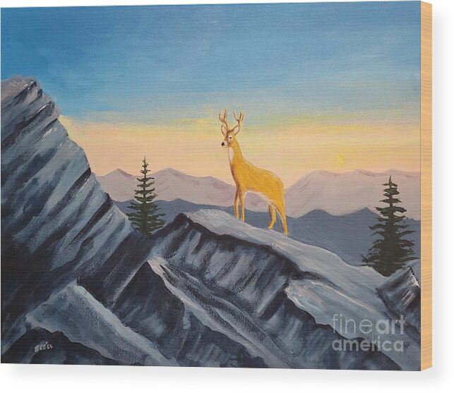 Deer Wood Print featuring the painting Deer on Grandfather Mountain by Stacy C Bottoms