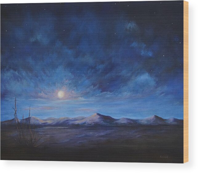 Landscape Wood Print featuring the painting Desert Nights by Roseanne Schellenberger