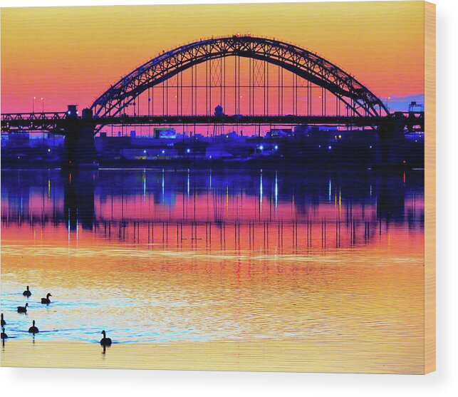 Bridge Wood Print featuring the photograph Drenched in Sunset Colors by Linda Stern