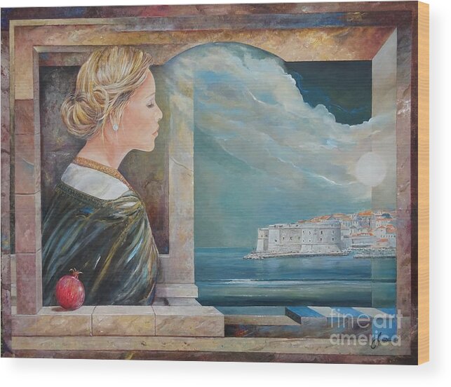 Original Painting Of Dubrovnik Wood Print featuring the painting Dubrovnik On My Mind by Sinisa Saratlic