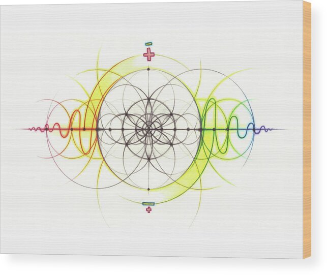 Electric Wood Print featuring the drawing Electric Wave Sacred Geometry Spectrum by Nathalie Strassburg