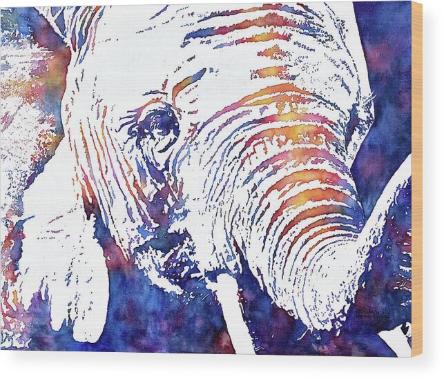 Elephant Wood Print featuring the painting Elephant in Color by Wendy Keeney-Kennicutt