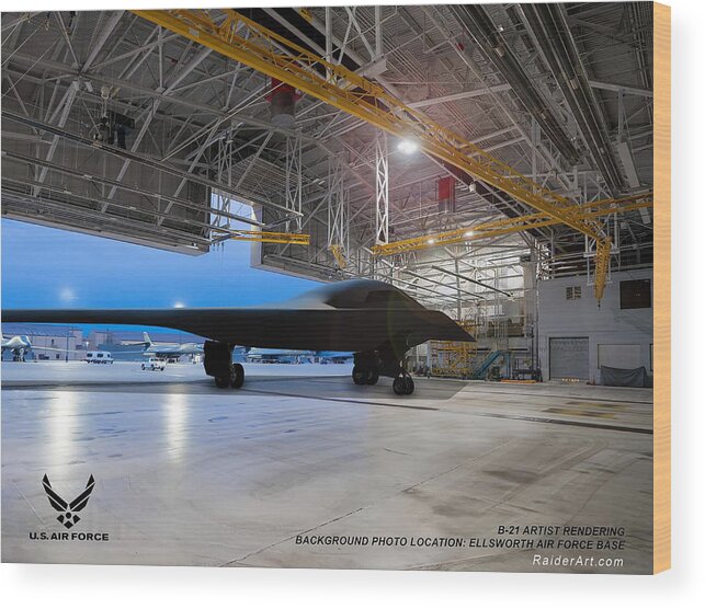 B-21 Wood Print featuring the digital art Ellsworth AFB B-21 Raider by Custom Aviation Art