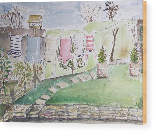 Laundry Wood Print featuring the painting English Laundry by Roxy Rich