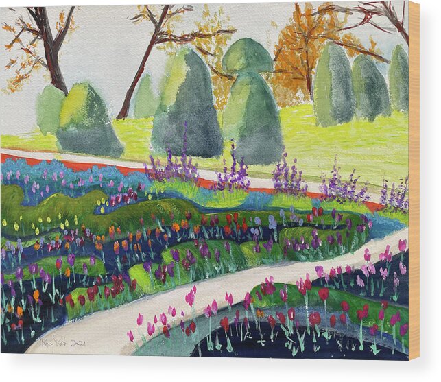 Tulips Wood Print featuring the painting English Tulip Garden by Roxy Rich