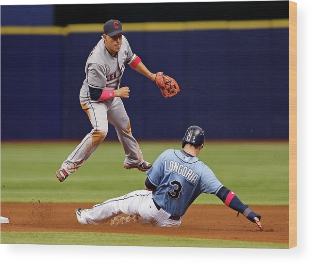 Following Wood Print featuring the photograph Evan Longoria and Asdrubal Cabrera by Mike Carlson