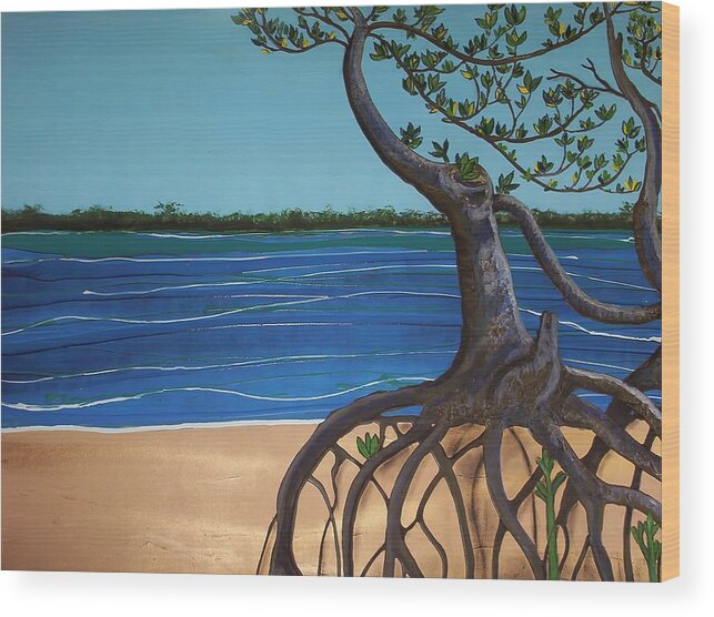 Weipa Wood Print featuring the painting Evans Landing Mangroves by Joan Stratton