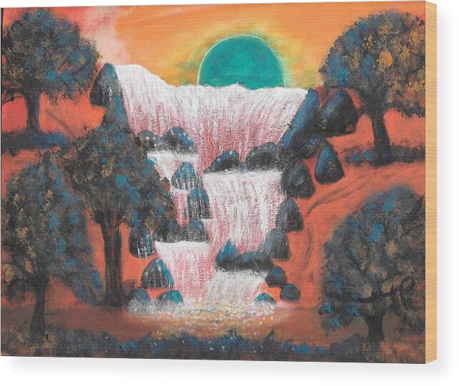 Waterfalls Wood Print featuring the painting Fantasy Falls by Esoteric Gardens KN