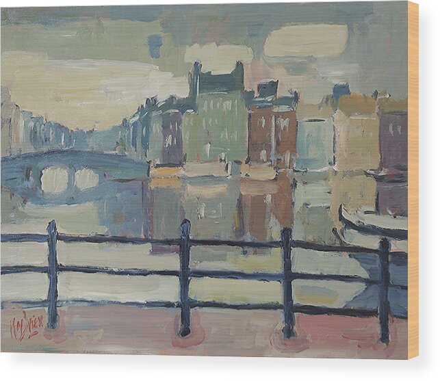 A Cold February Morning Along The Amstel In Amsterdam. Wood Print featuring the painting February Morning along the Amstel by Nop Briex