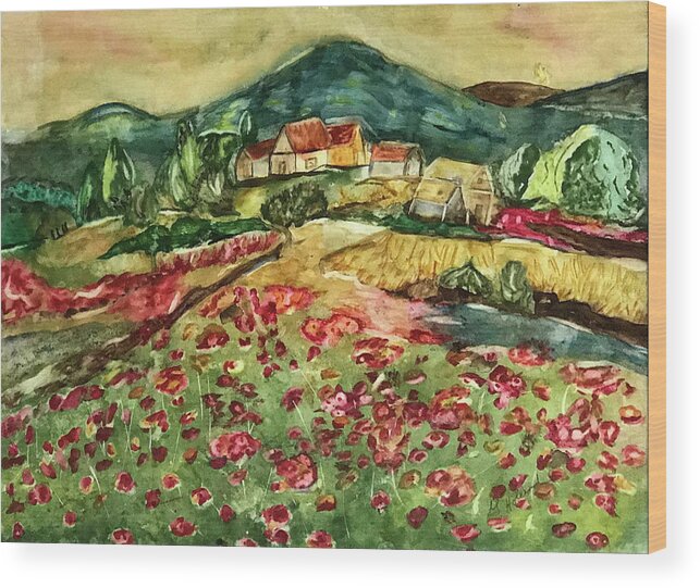 Field Wood Print featuring the painting Field of Poppies by Genevieve Holland
