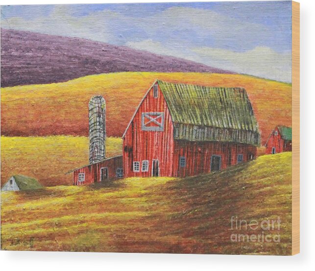 Barn Wood Print featuring the painting Fields of Gold by Scott Sladoff