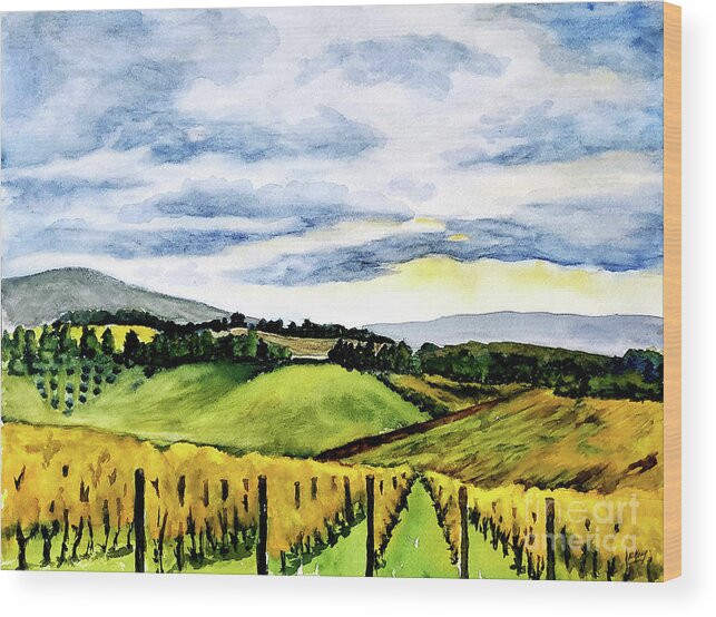 Eileen Kelly Wood Print featuring the painting Fields of Tuscany by Eileen Kelly