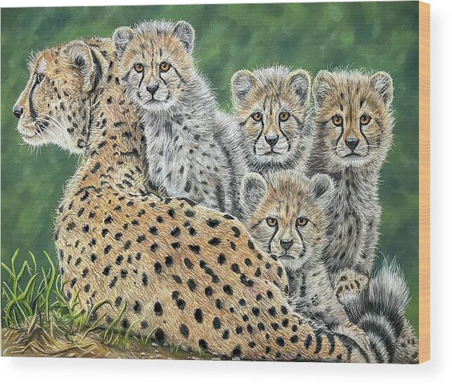 Cheetah Wood Print featuring the painting Five Speed by Mark Ray