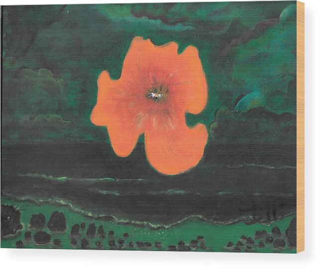 Supermoon Wood Print featuring the painting Flower Moon by Esoteric Gardens KN
