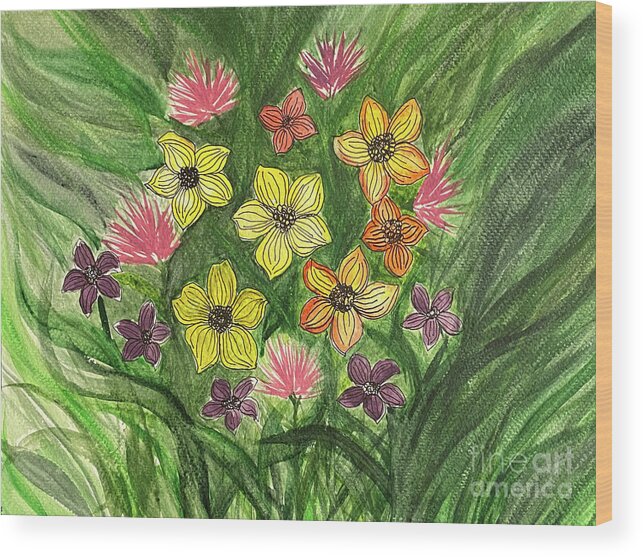 Flowers Wood Print featuring the mixed media Flowers by Lisa Neuman