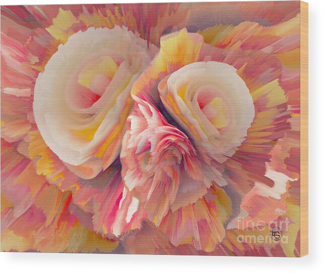 Gift Marriage Wood Print featuring the mixed media Spring pink roses bathed in sunlight. by Elena Gantchikova