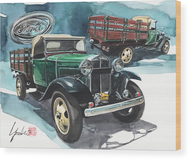 Ford Wood Print featuring the painting Ford pick up Truck by Yoshiharu Miyakawa