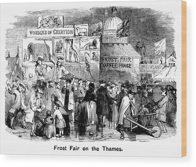 Outdoors Wood Print featuring the drawing Frost Fair on the River Thames in London by Whitemay