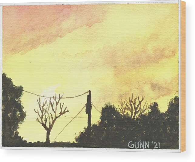 Landscape Wood Print featuring the painting Fruitland Sunset 2 by Katrina Gunn