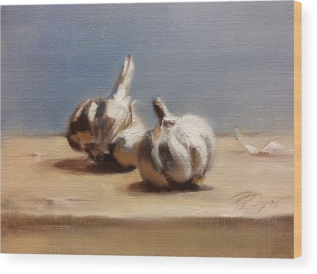 Garlic Bulbs Wood Print featuring the painting Garlic Pair by Roxanne Dyer