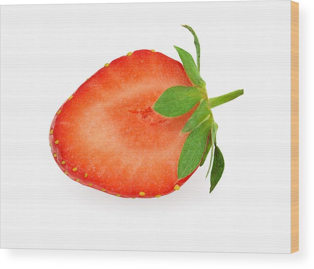 Shadow Wood Print featuring the photograph Half of strawberry isolated on white with clipping path by Fotolotos