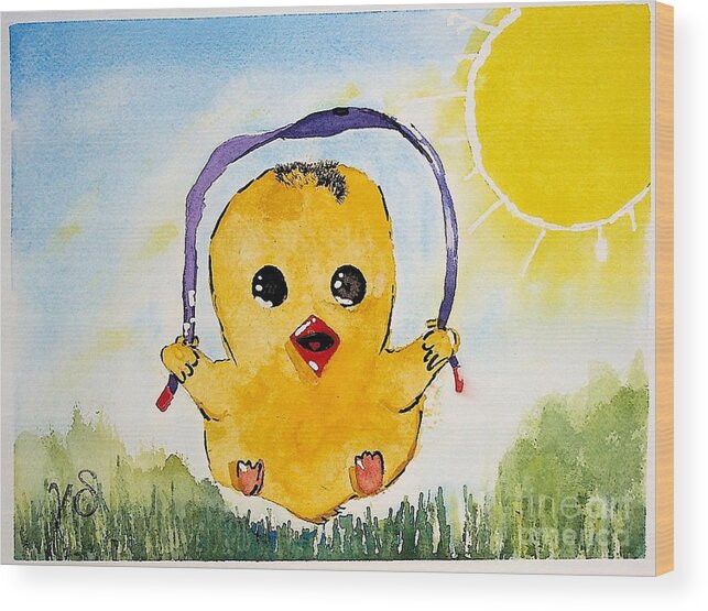 Whimsy Wood Print featuring the painting Happy Duckie Summer by Valerie Shaffer