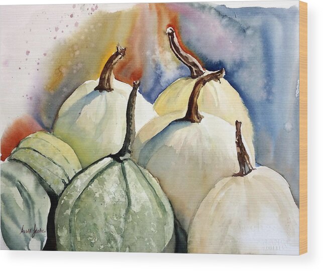 White Pumpkins Wood Print featuring the painting Harvest Delight by Anna Jacke