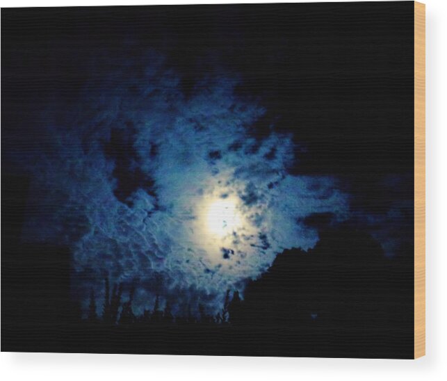 Moon Wood Print featuring the photograph Harvest Moon in the Clouds by Christopher Reed