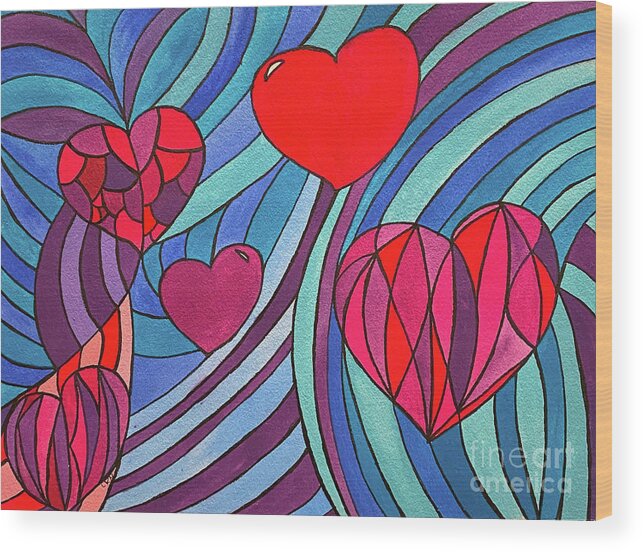 Hearts Wood Print featuring the mixed media Heart Patterns by Lisa Neuman