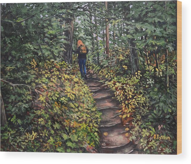 Maine Wood Print featuring the painting Hiking, Quoddy Head State Park by Eileen Patten Oliver
