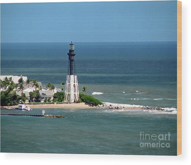 Lighthouse Wood Print featuring the photograph Hillsboro Lighthouse at Hillsboro Inlet in Florida by Corinne Carroll