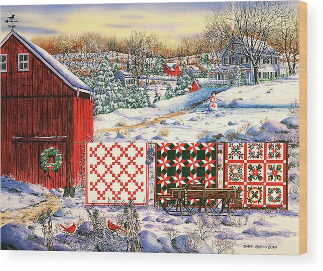 Red Barn Wood Print featuring the painting Holiday Airing by Diane Phalen