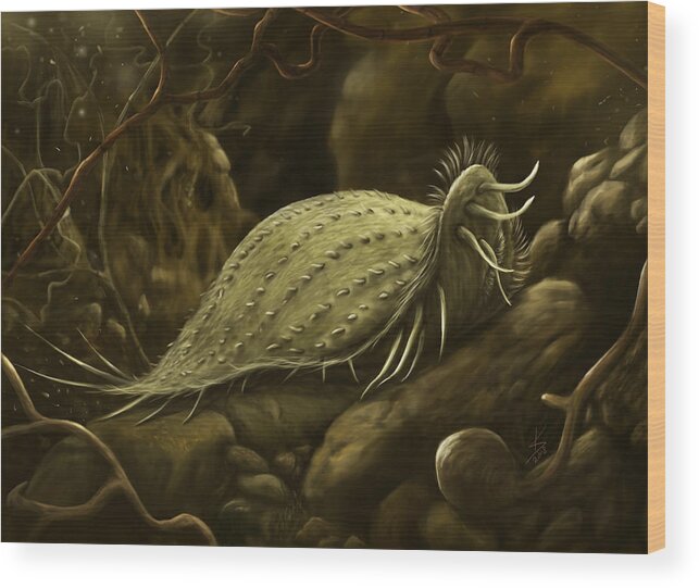 Protozoa Wood Print featuring the digital art Hypotrich ciliate by Kate Solbakk
