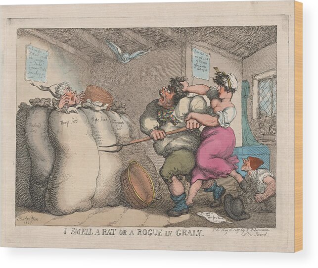 Thomas Rowlandson Wood Print featuring the drawing I Smell a Rat or a Rogue in Grain by Thomas Rowlandson
