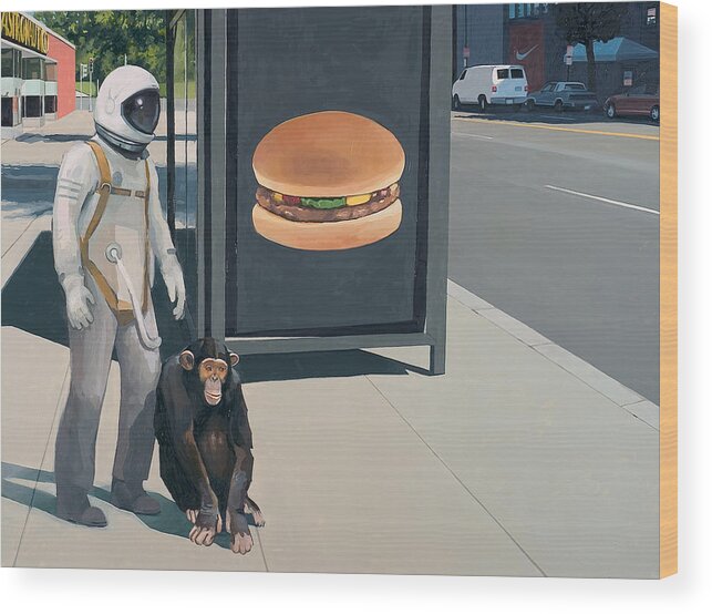 Monkey Wood Print featuring the painting Intelligent Design by Scott Listfield