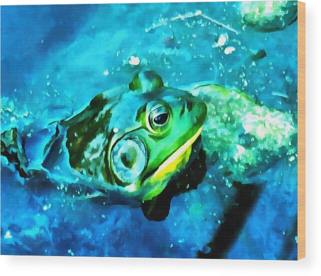 Frog Wood Print featuring the mixed media King of the Pond by Christopher Reed