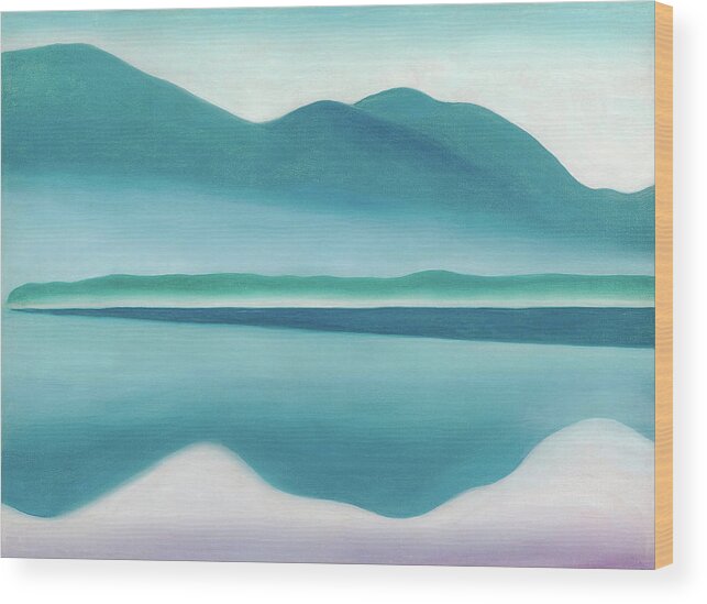 Georgia O'keeffe Wood Print featuring the painting Lake George, reflection seascape - modernist landscape painting by Moira Risen