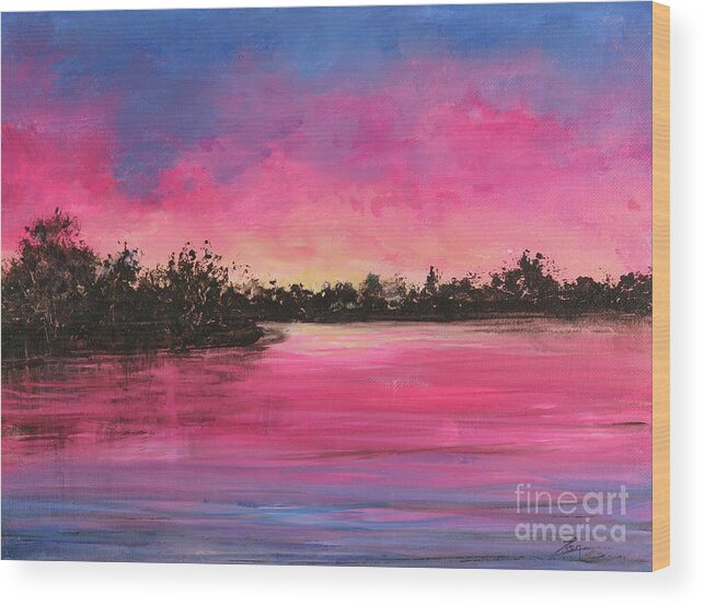 Lake Murray Wood Print featuring the painting Lake Murray Sunrise by Zan Savage