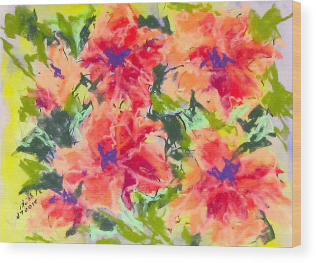Orange Wood Print featuring the pastel Lefthand Abstracts Series #2 Orange Floral by Barbara O'Toole