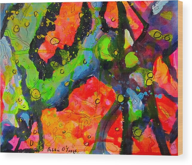 Vivid Wood Print featuring the painting Lefthand Abstracts Series #8 Things by Barbara O'Toole