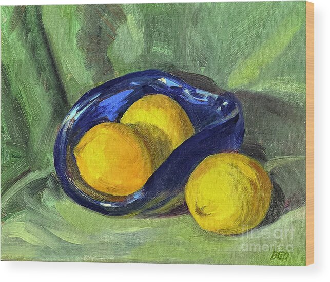 Still Life Wood Print featuring the painting Lemons in Blue Bowl by Barbara Oertli