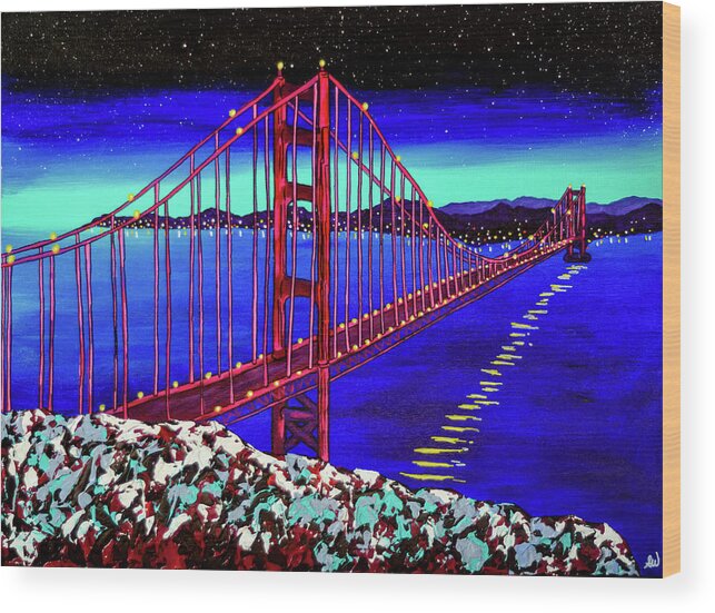 Golden Gate Bridge Wood Print featuring the painting Let's Build a Bridge by Ashley Wright