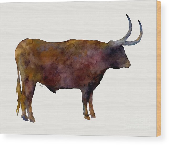 Longhorn Wood Print featuring the painting Longhorn by Hailey E Herrera