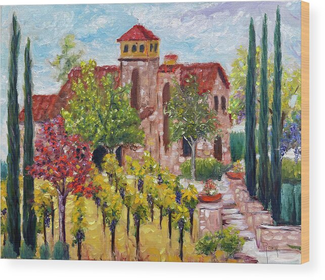 Lorimar Vineyard And Winery Wood Print featuring the painting Lorimar in Autumn by Roxy Rich
