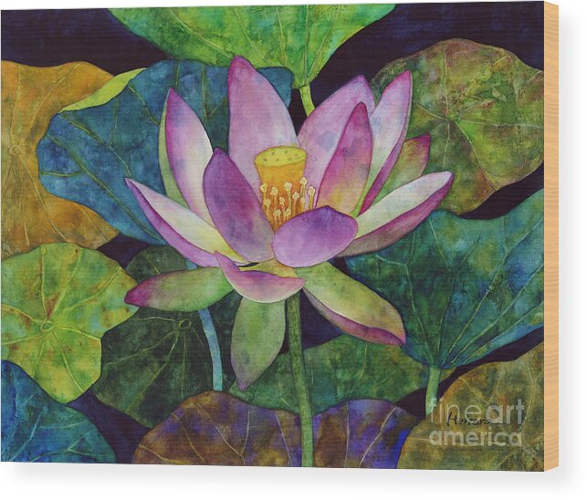 Watercolor Wood Print featuring the painting Lotus Bloom by Hailey E Herrera